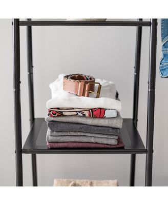 USA Clothes Rack with 4 Metal Shelves, Freestanding Clothing Racks for Hanging Clothes, Easy to Assemble, Standing Metal Sturdy Garment and Accessories Rack, Small Space Storage Solution, Black