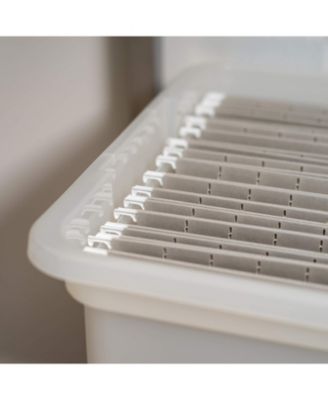 Letter & Legal Size Plastic Storage Bin Tote Organizing File Box with Durable and Secure Latching Lid, Stackable and Nestable, 4 Pack, Pearl