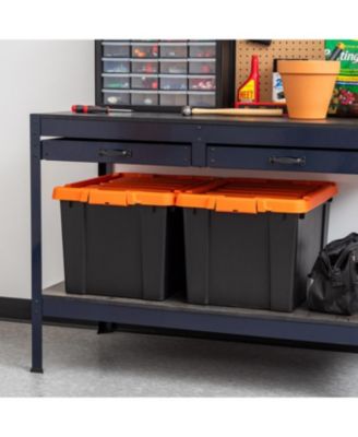 19 Gallon Lockable Storage Totes with Lids, 2 Pack - Orange Lid, Heavy-Duty Durable Stackable Containers, Large Garage Organizing Bins Moving Tubs, Rugged Sturdy Equipment Utility Tool Box