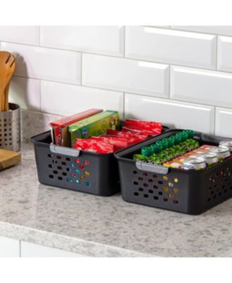 6 Pack Shelf Storage Basket Organizer for Pantries, Black