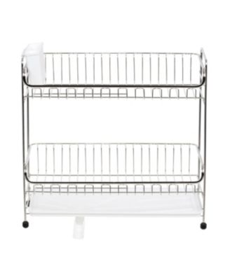USA 2-tier Slim-sized Dish Rack with Drain Spout, Dish drying rack, dish drainer, White