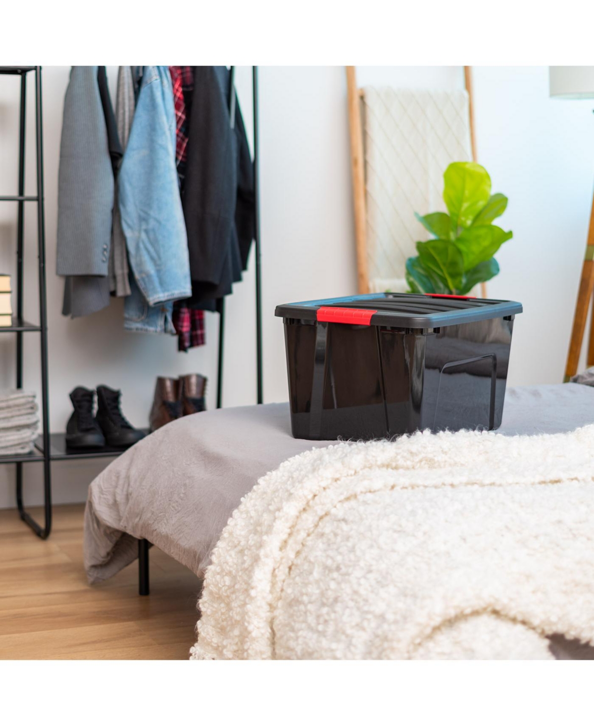 Iris 4 Pack 40qt Plastic Storage Bin with Lid and Secure Latching Buckles,- Black