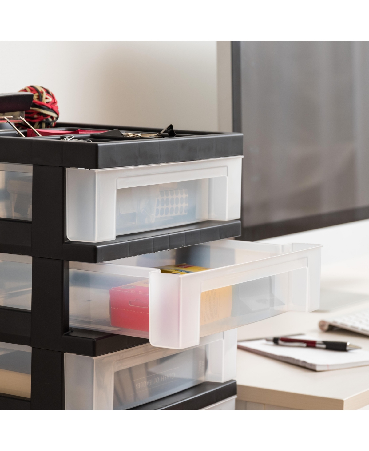 Iris 10 Drawer Rolling Storage Cart with Drawers with Organizer Top,- Black