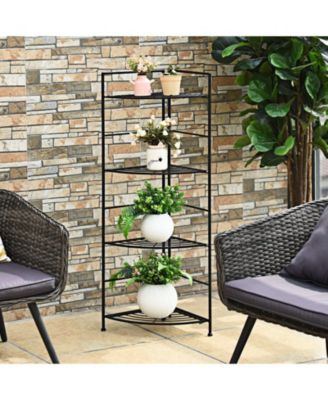 4 Tier Folding Metal Shelf Plant Stand Storage Open Shelf Corner Display Rack