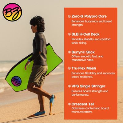 42" Bodyboard with Zero-G Polypro Core, Surlyn Slick & Tru-Flex Mesh for Beach Surfing