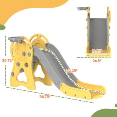 3 in 1 Toddler Slide with Basketball Hoop for Kids 1-3 Years, Yellow