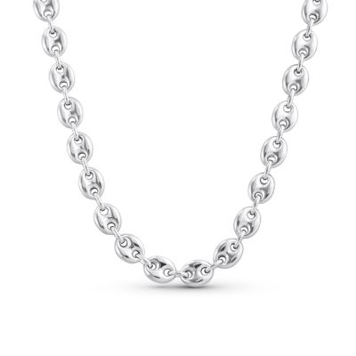 .925 Sterling Silver Nautical Anchor Link Puff Mariner Chain Choker Necklace 9MM Wide 16 Inch