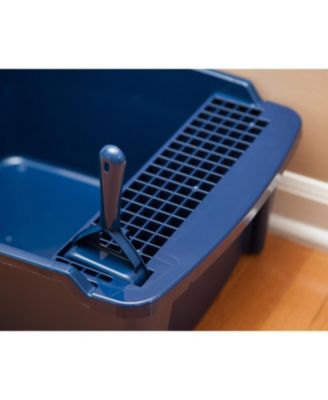 Large Enclosed Hooded Litter Box with Front Door Flap and Scoop, Entry Gate for Privacy and Keeping Litter Inside, Blue
