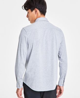 Men's Classic-Fit Heathered Jersey-Knit Button-Down Shirt, Created for Macy's 