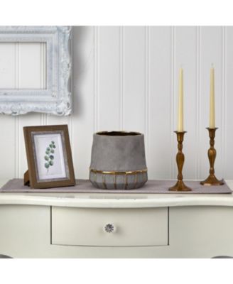 8.5" Regal Stone Decorative Planter with Gold Accents