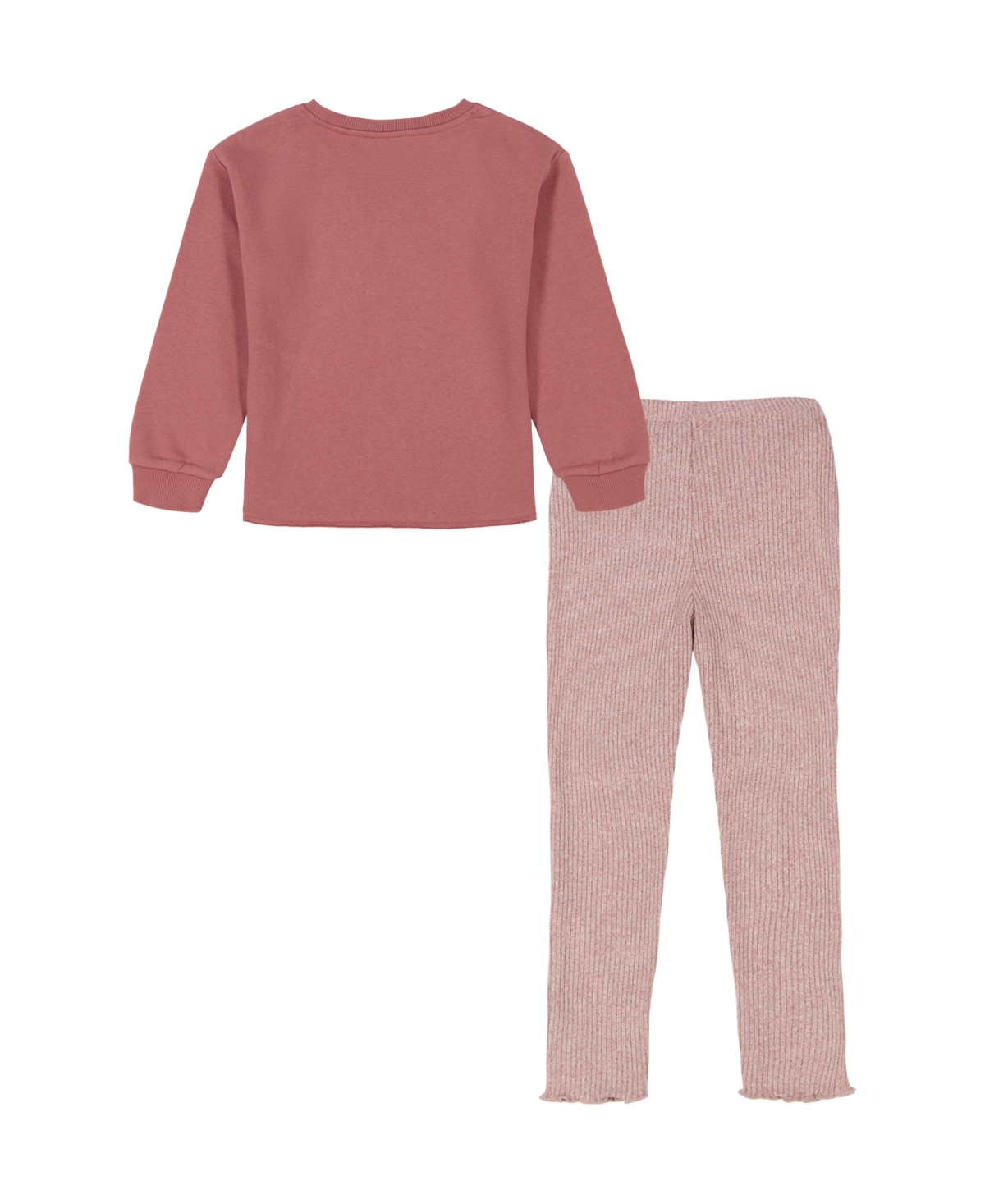 Calvin Klein Toddler Girl Puff Sleeve Fleece Logo Tunic Hacci Ribbed Leggings In Withered Rose
