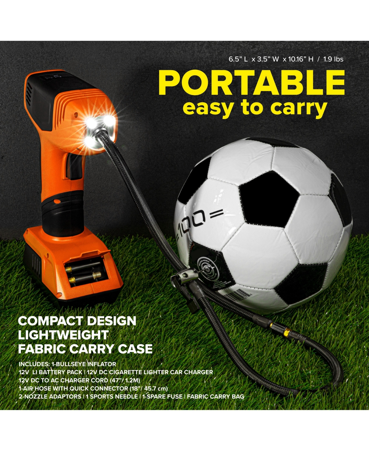 Bullseye Pro 150 Psi Cordless Handheld Rechargeable Tire Inflator with Digital Pressure Gauge and Battery Indicator