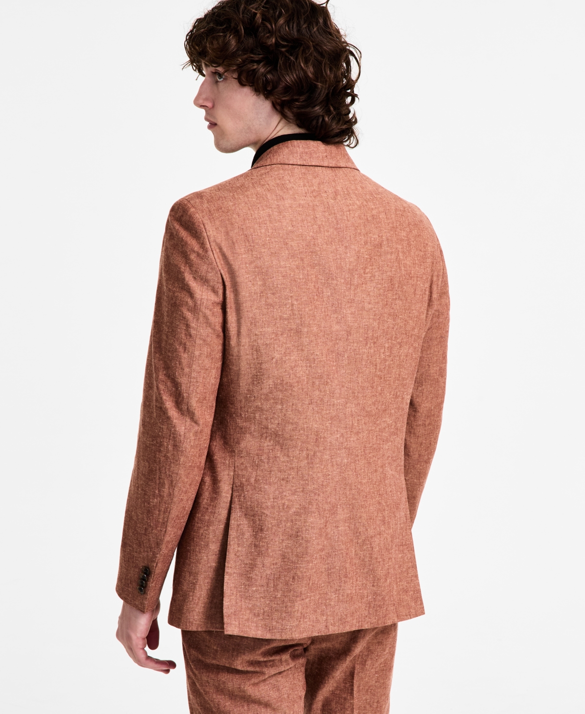 TOMMY HILFIGER MEN'S MODERN-FIT LINEN RUST SUIT JACKET 