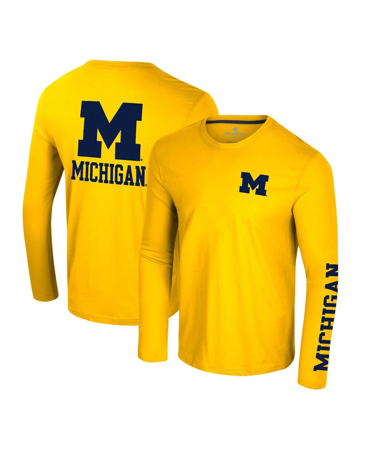 Colosseum Men's Maize Michigan Wolverines Logo Lockup 3-hit Active Blend Long Sleeve T-shirt In Maize