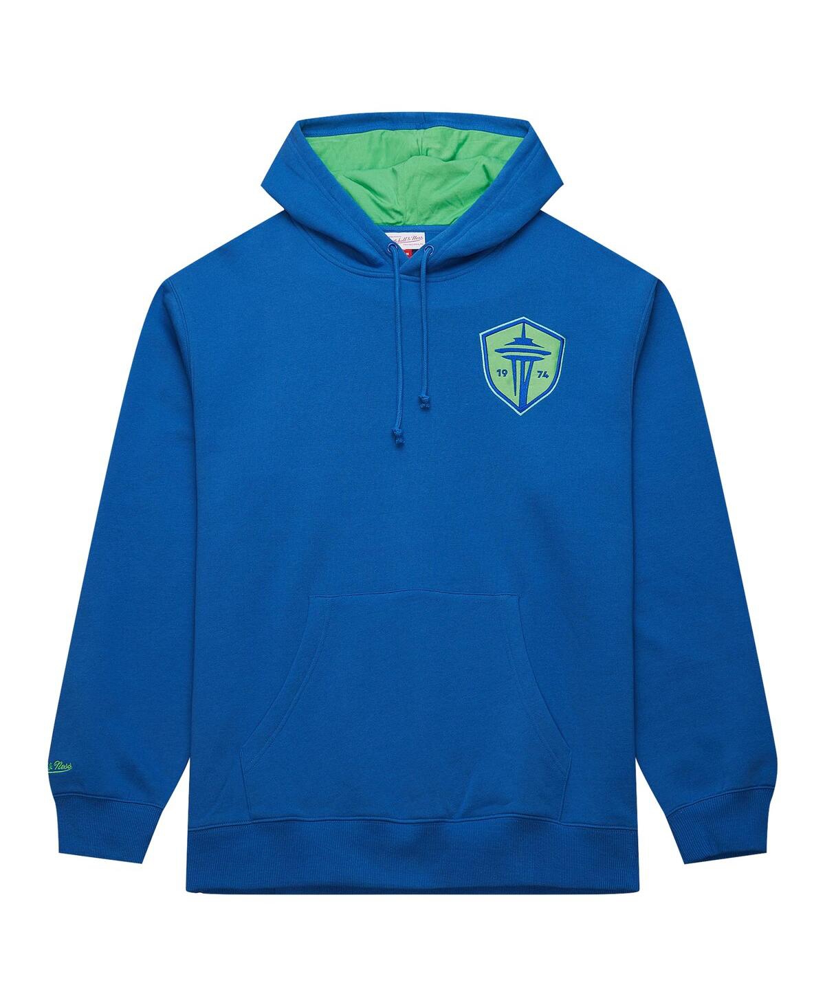 Mitchell & Ness Men's Blue Seattle Sounders Fc Crest Fleece Pullover Hoodie In Blue