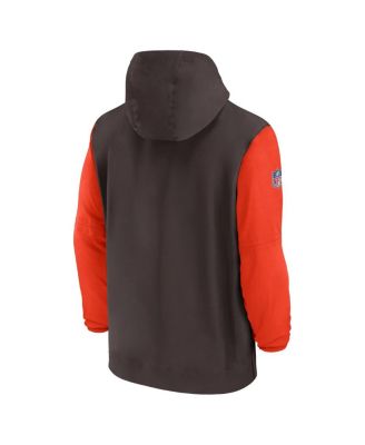 Men's Brown/Orange Cleveland Browns 2024/25 Sideline Pre-Game Player 1/2-Zip Hoodie Jacket