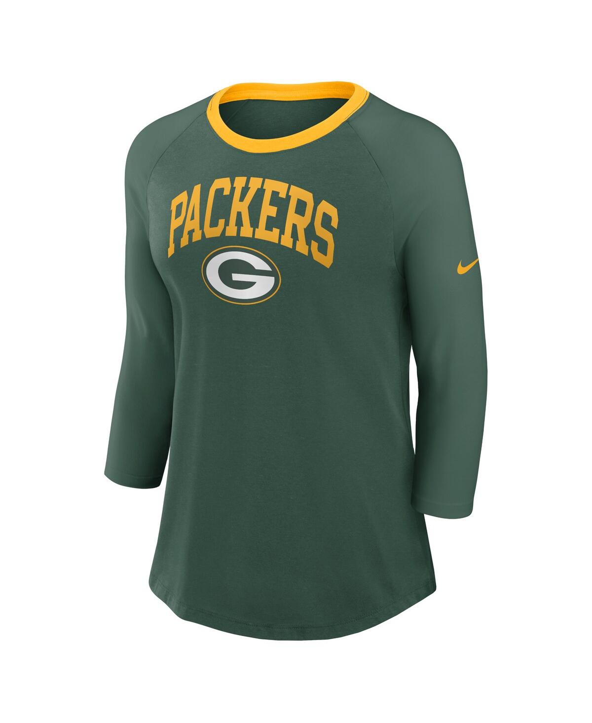 Nike Women's Green Green Bay Packers Raglan 3/4 Sleeve T-shirt In Green