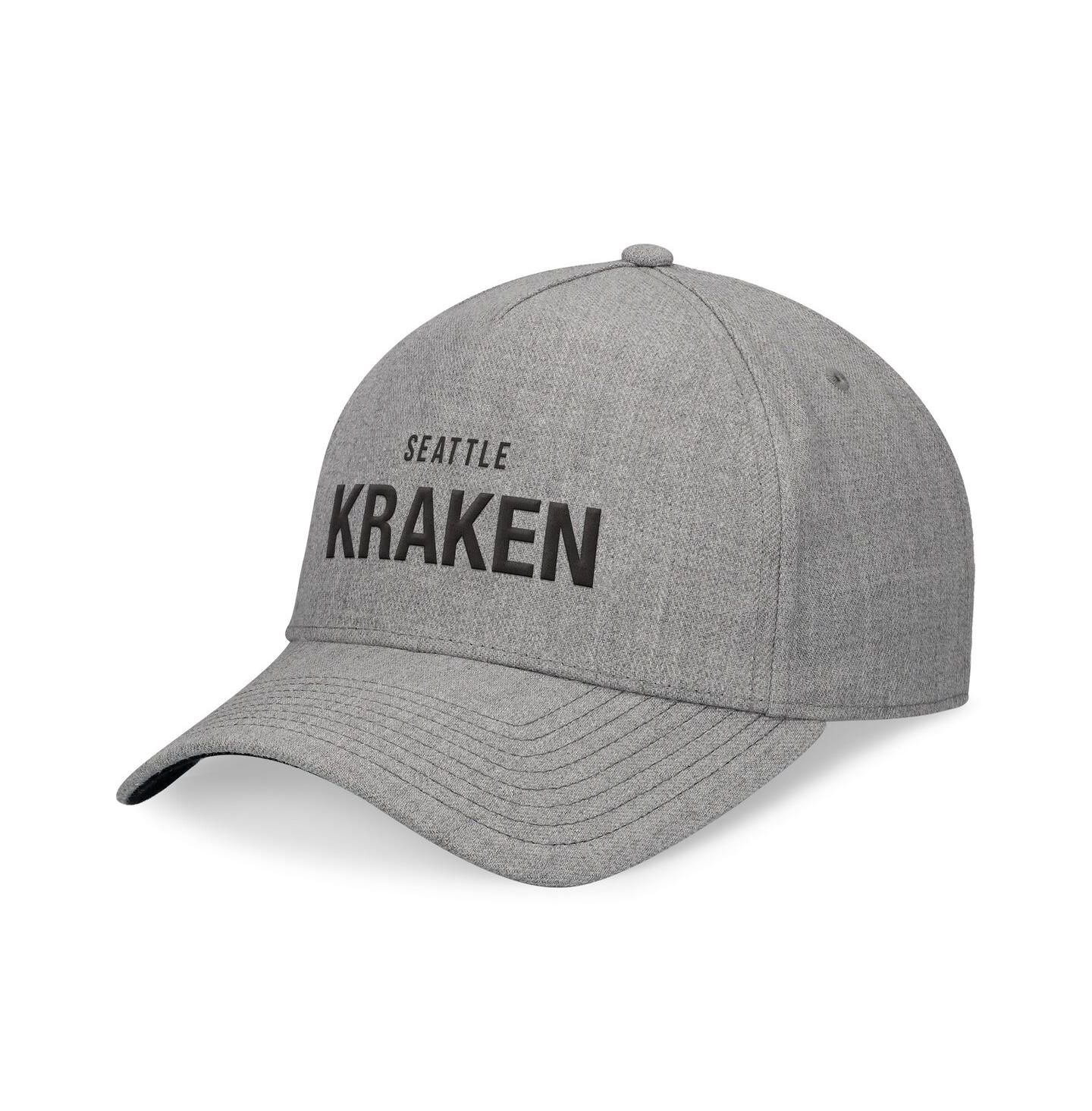 Мужской головной убор Fanatics Heather Gray Seattle Kraken Elements A-Frame Leather Strapback Hat — фото 1