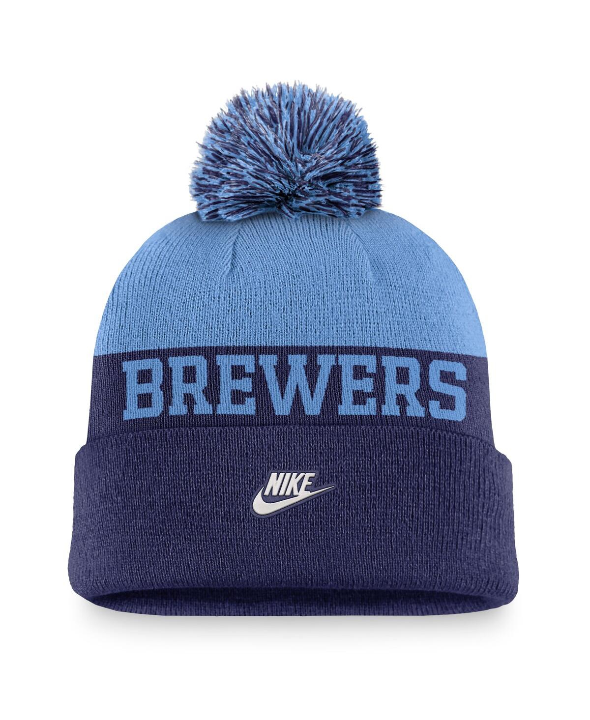 Nike Men'sMilwaukee Brewers Rewind Peak Cuffed Knit Hat with Pom - Royal
