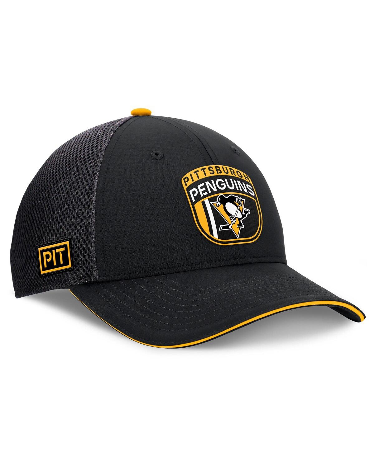 Fanatics Men's Black Pittsburgh Penguins 2024 Nhl Draft On Stage Trucker Adjustable Hat In Black,gold