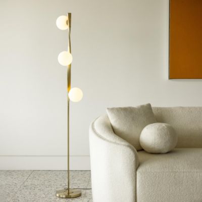 Nola Contemporary Twist Gold LED Floor Lamp with Globe Shades (60")