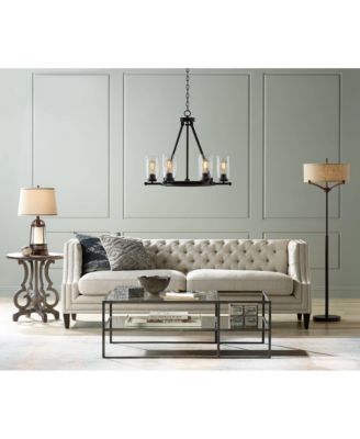 Tremont Modern Mid Century Floor Lamp Standing 62" Tall Deep Bronze Metal Tan Burlap Drum Shade for Living Room Reading Bedroom Office House Home Decor - Franklin Iron Works