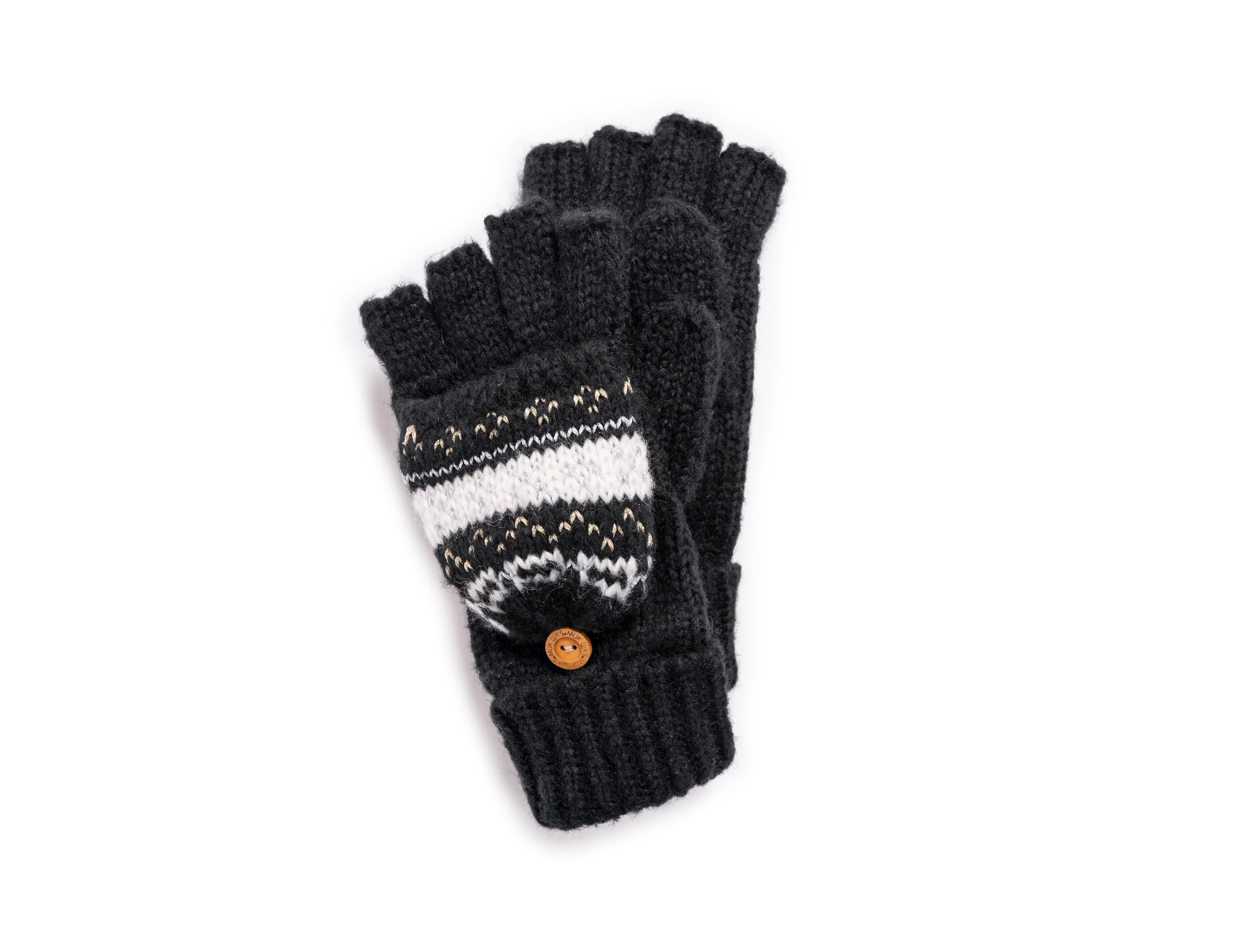 Muk Luks Women's Flip Mitten, Ebony, One Size