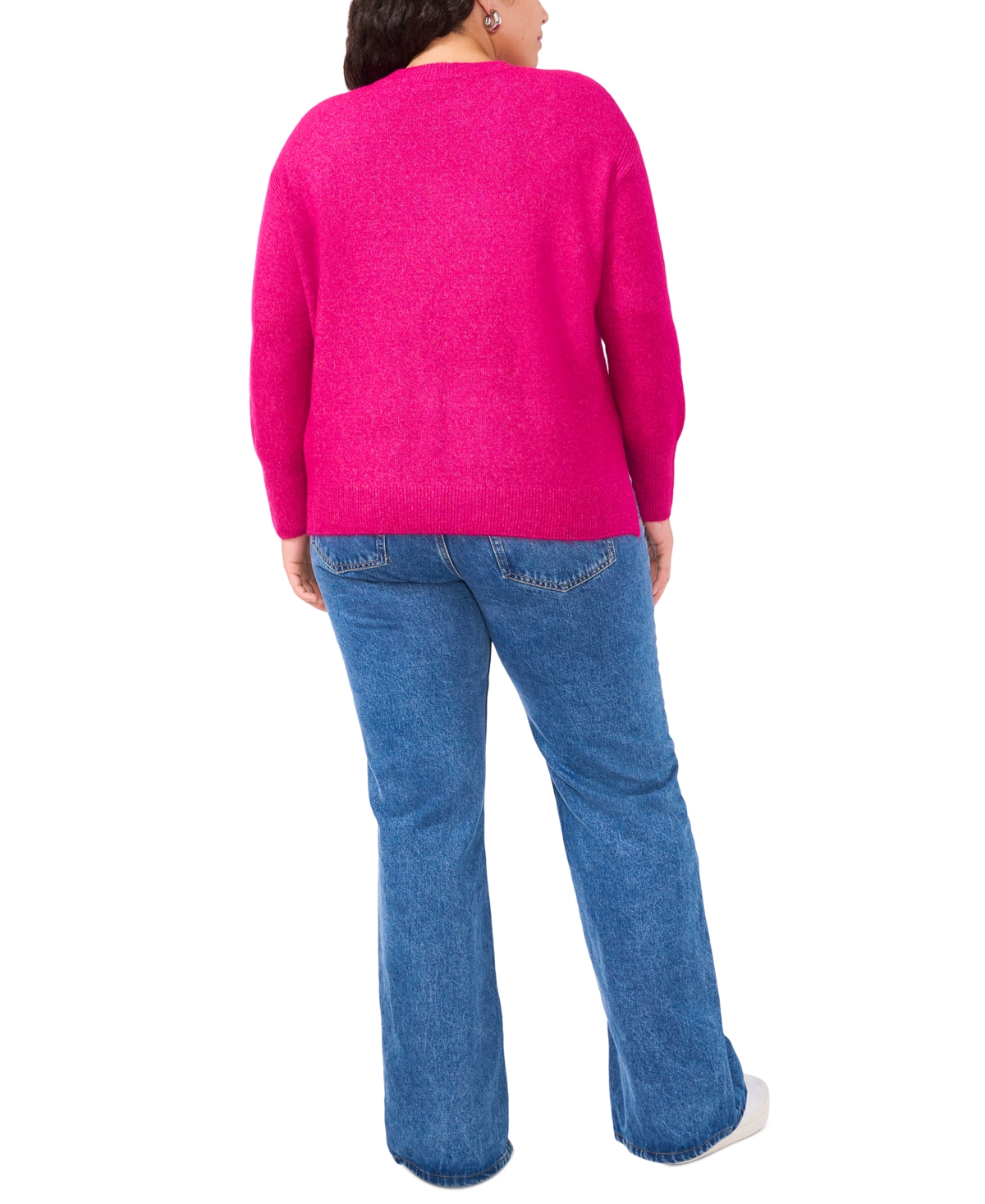 VINCE CAMUTO PLUS SIZE RIBBED-FRONT CREWNECK SWEATER 