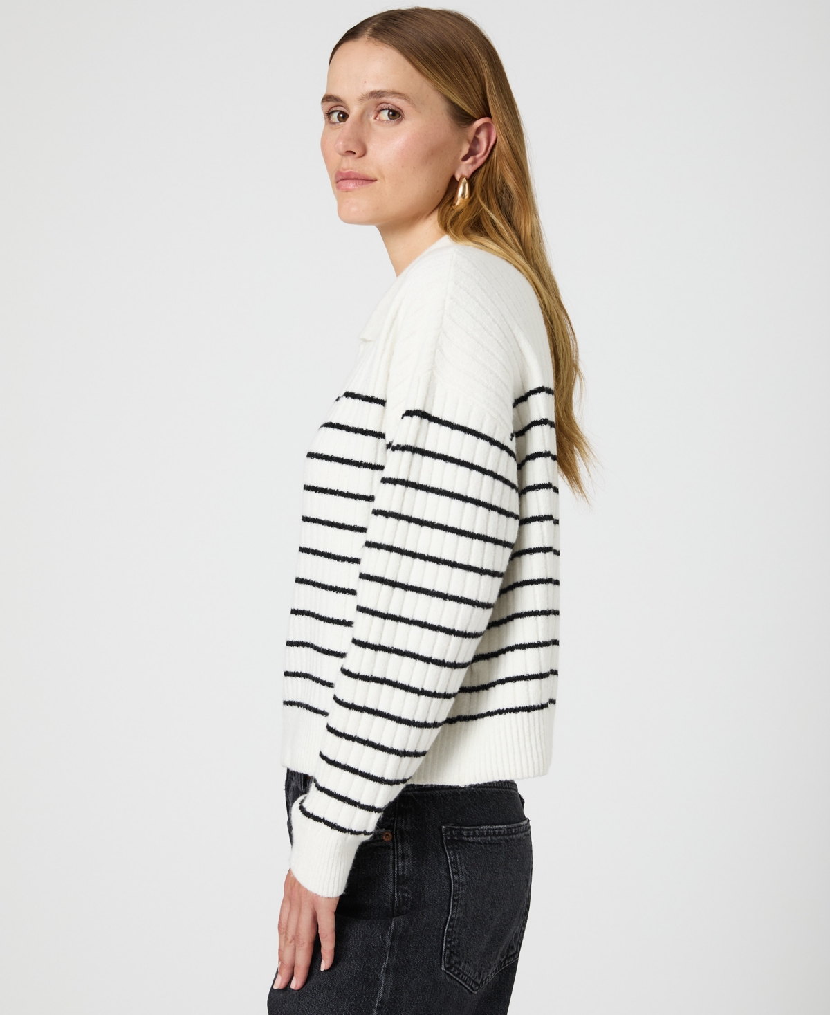 French Connection Vhari Collared Sweater In Winter White,black