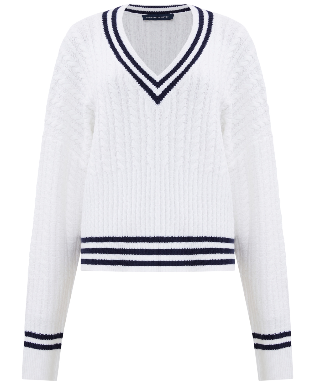 French Connection Women's Babysoft V-Neck Varsity Sweater -Duchess