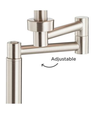 Camber Modern Desk Table Lamp 29" Tall Brushed Steel with USB and AC Power Outlet in Base Swing Arm Linen Shade for Bedroom Living Room