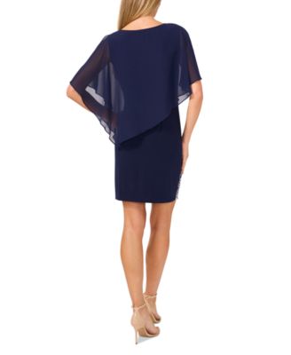 Petite Embellished Cape-Overlay Shift Dress