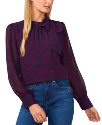 CeCe - Women's Tie-Neck Geo-Print Blouse