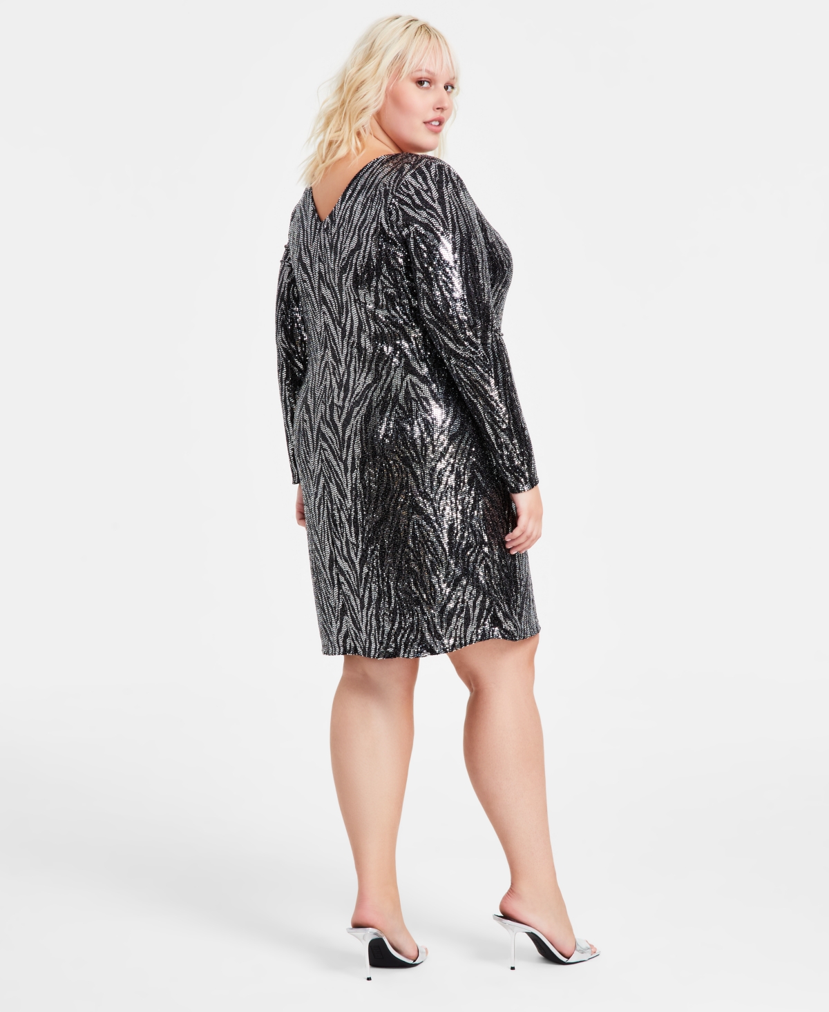 Bar Iii Trendy Plus Size Sequined Zebra-Stripe Dress, Created for Macy's