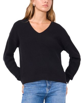 1.STATE - Women's V-Neck Diagonal-Stitch Long-Sleeve Sweater