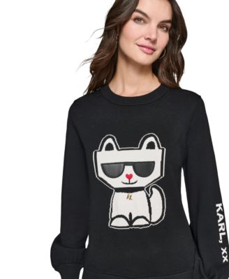 KARL LAGERFELD PARIS Women s Choupette Crewneck Sweater Macy s