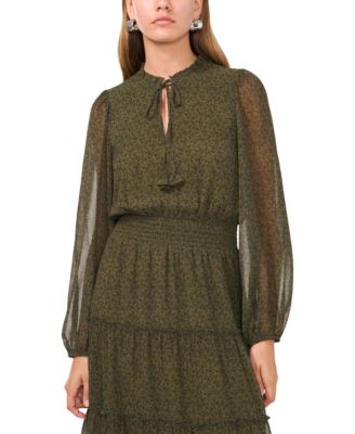1 state long sleeve tiered maxi dress 1.STATE Women's Printed Smocked-Waist Tiered Maxi Dress