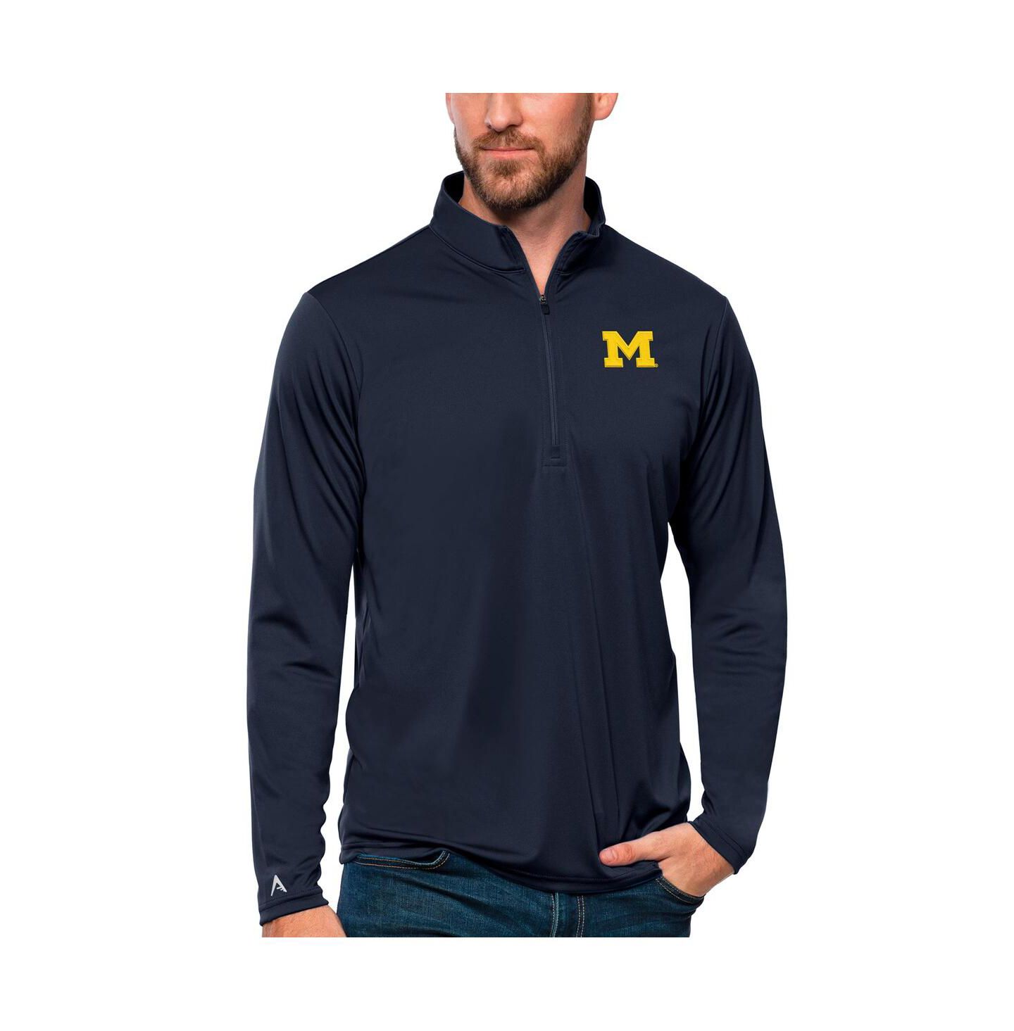 Мужской топ Antigua Michigan Wolverines Tribute на молнии на четверть, Navy — фото 1