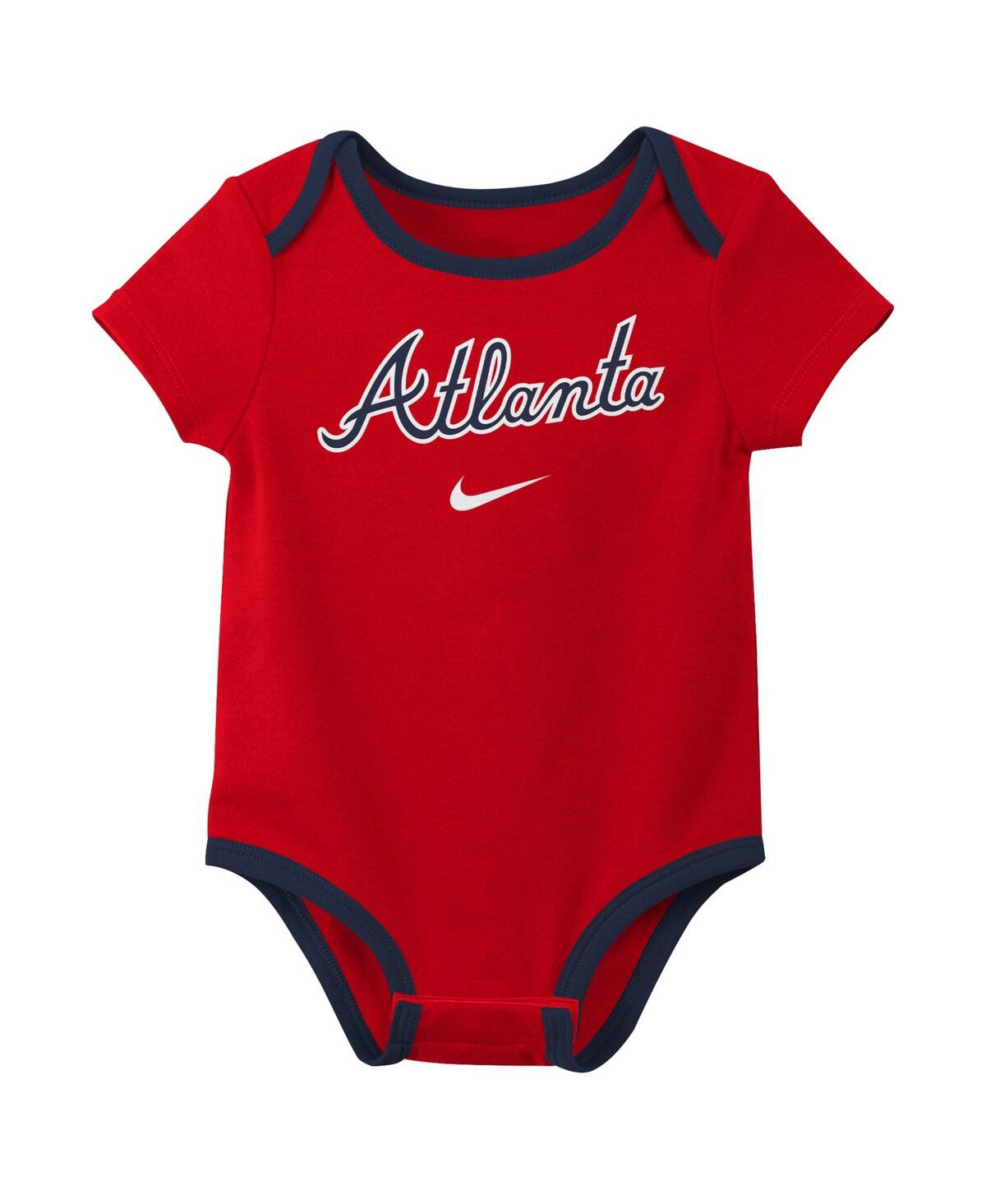 NIKE BABY BOYS AND GIRLS ATLANTA BRAVES AUTHENTIC COLLECTION THREE-PACK BODYSUIT SET 