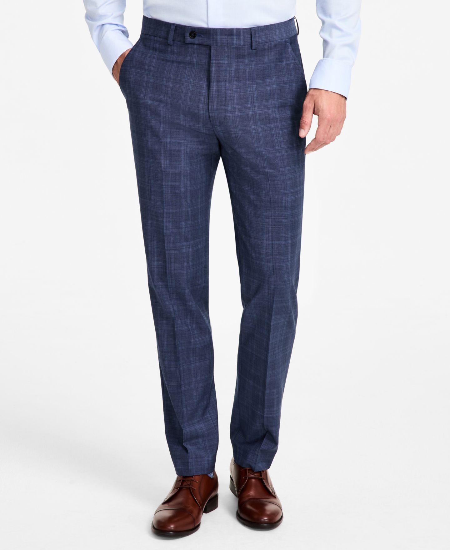 Мужские брюки Calvin Klein Slim-Fit Wool-Blend Plaid Suit, цвет: Синий — фото 3