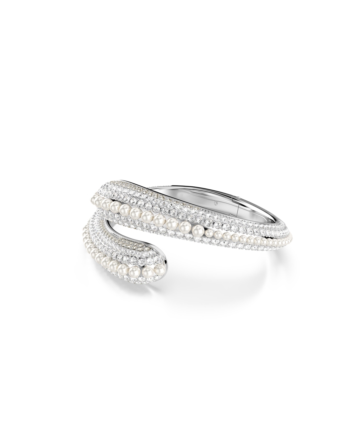 Swarovski Sublima Crystal Cultivated Pearl, Round Cut, White, Rhodium Plated Cuff In Silver,white