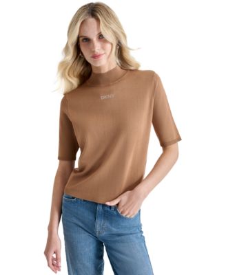 DKNY Jeans - Women's Stud Logo Mock Neck Elbow-Sleeve Sweater