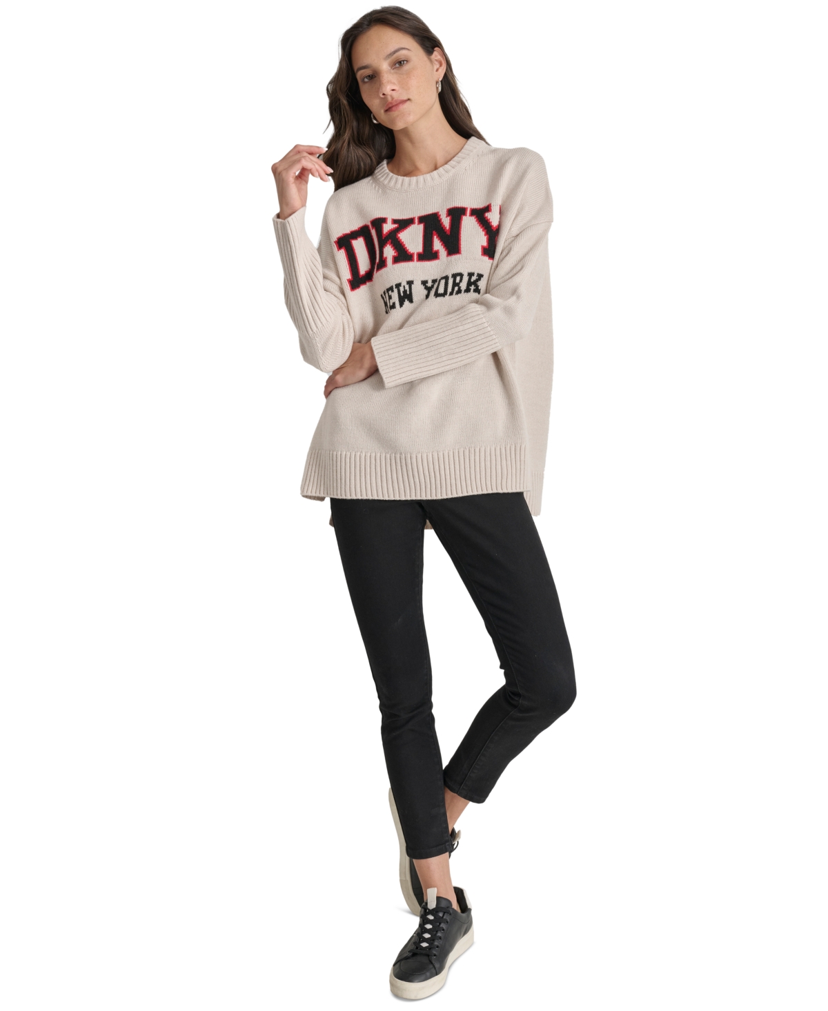 Dkny Jeans Women's Varsity Logo Crewneck Sweater - 2HI - CORT HTR/BK