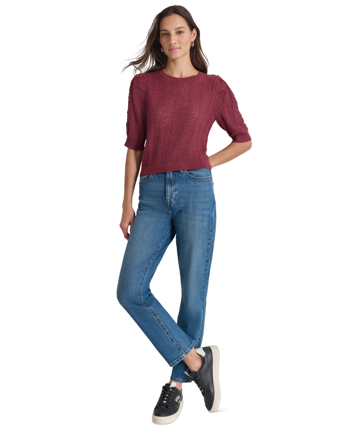 Dkny Jeans Women's Mixed Stitch Puff-Sleeve Sweater