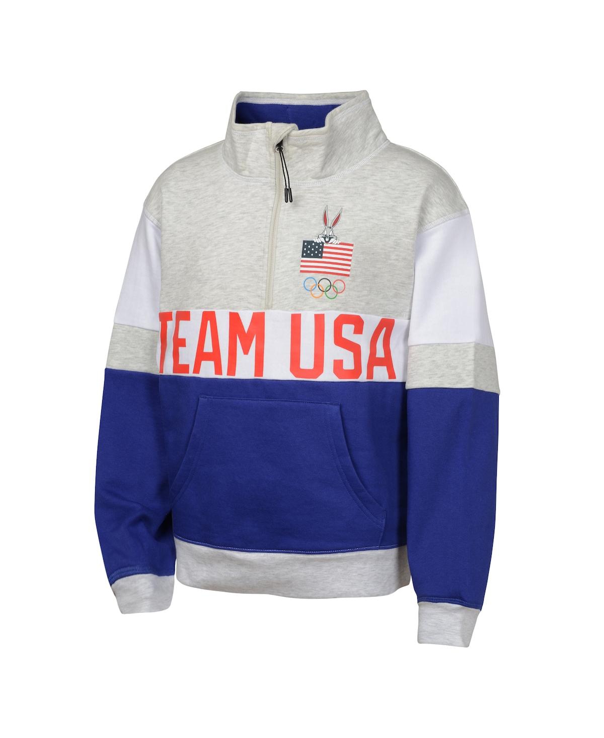 Outerstuff Big Girls Gray/blue Team Usa Looney Tunes Half-zip Pullover Top In Gray,blue