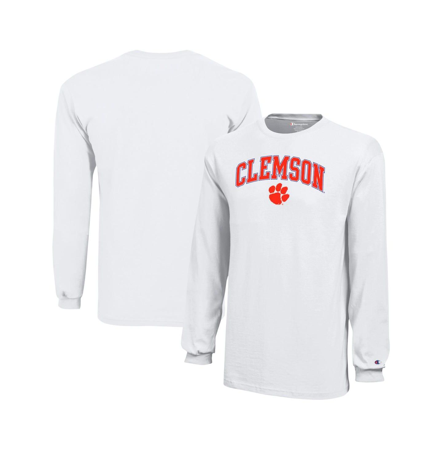 Детская футболка Champion Clemson Tigers Arch Over Logo с длинным рукавом, белая — фото 1