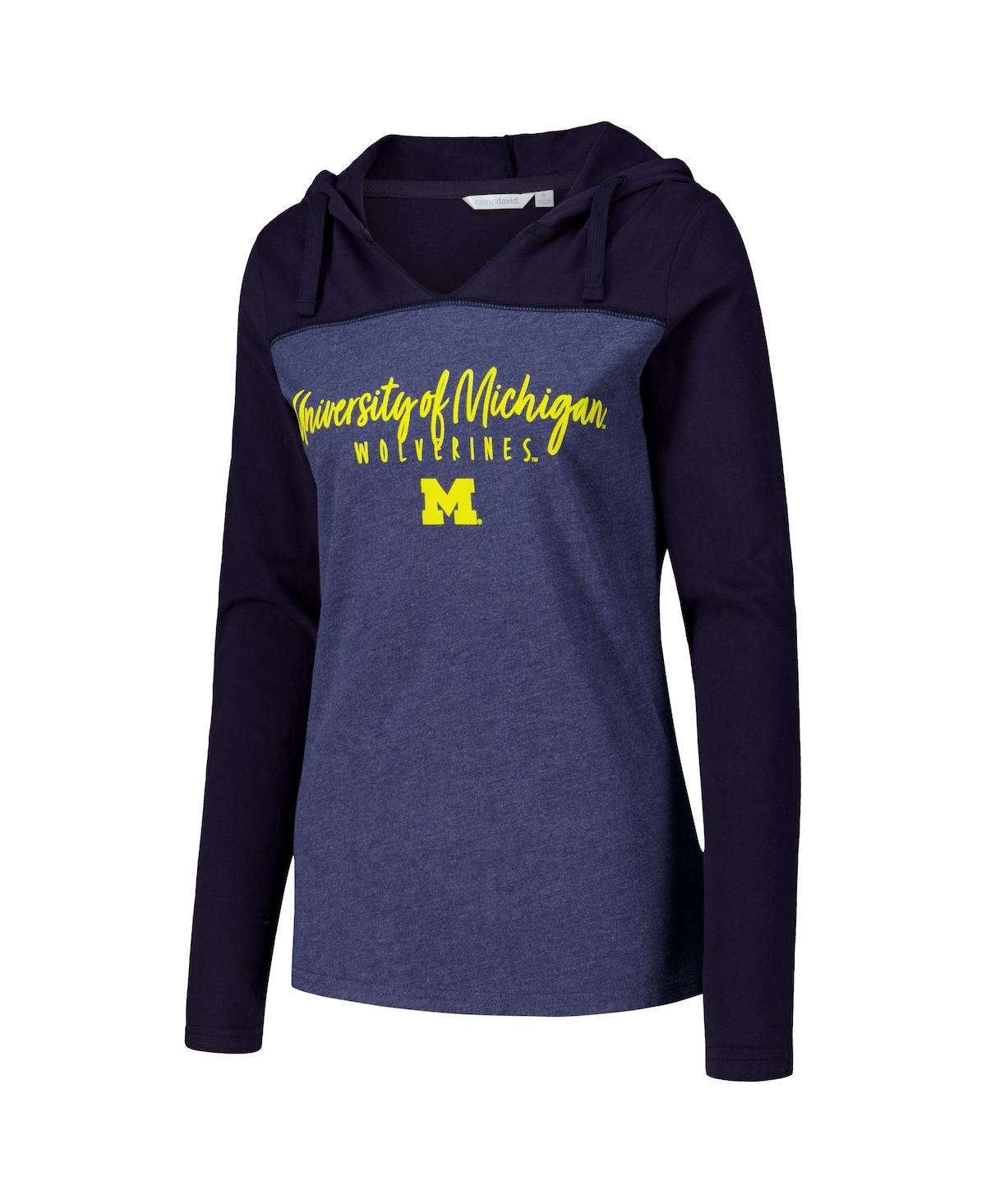 Camp David Women's Heather Navy Michigan Wolverines Knockout Color Block Hoodie V-Neck Long Sleeve T-Shirt