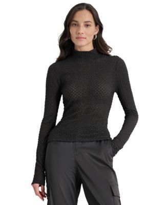 DKNY Jeans - Women's Pebble Texture Long-Sleeve Mock Neck Top