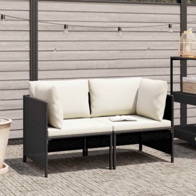 2-Seater Patio Sofa with Cushions Black Poly Rattan