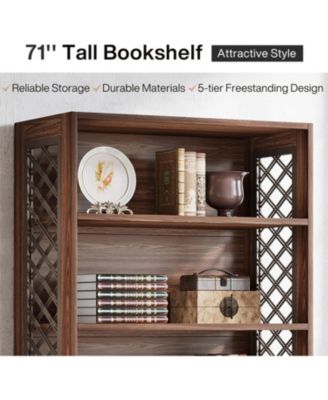 vintage, tall, engineered wood bookcase — 70.8" floor-standing 6-tier shelf rack for home office, living room, or bedroom display.